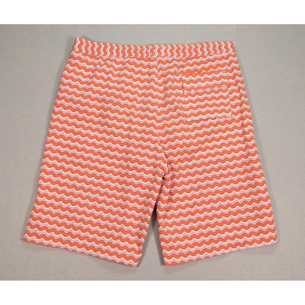 Psycho Bunny Mens Swim‎ Trunks Orange Pink Wavy Chevron Board Shorts Size Large